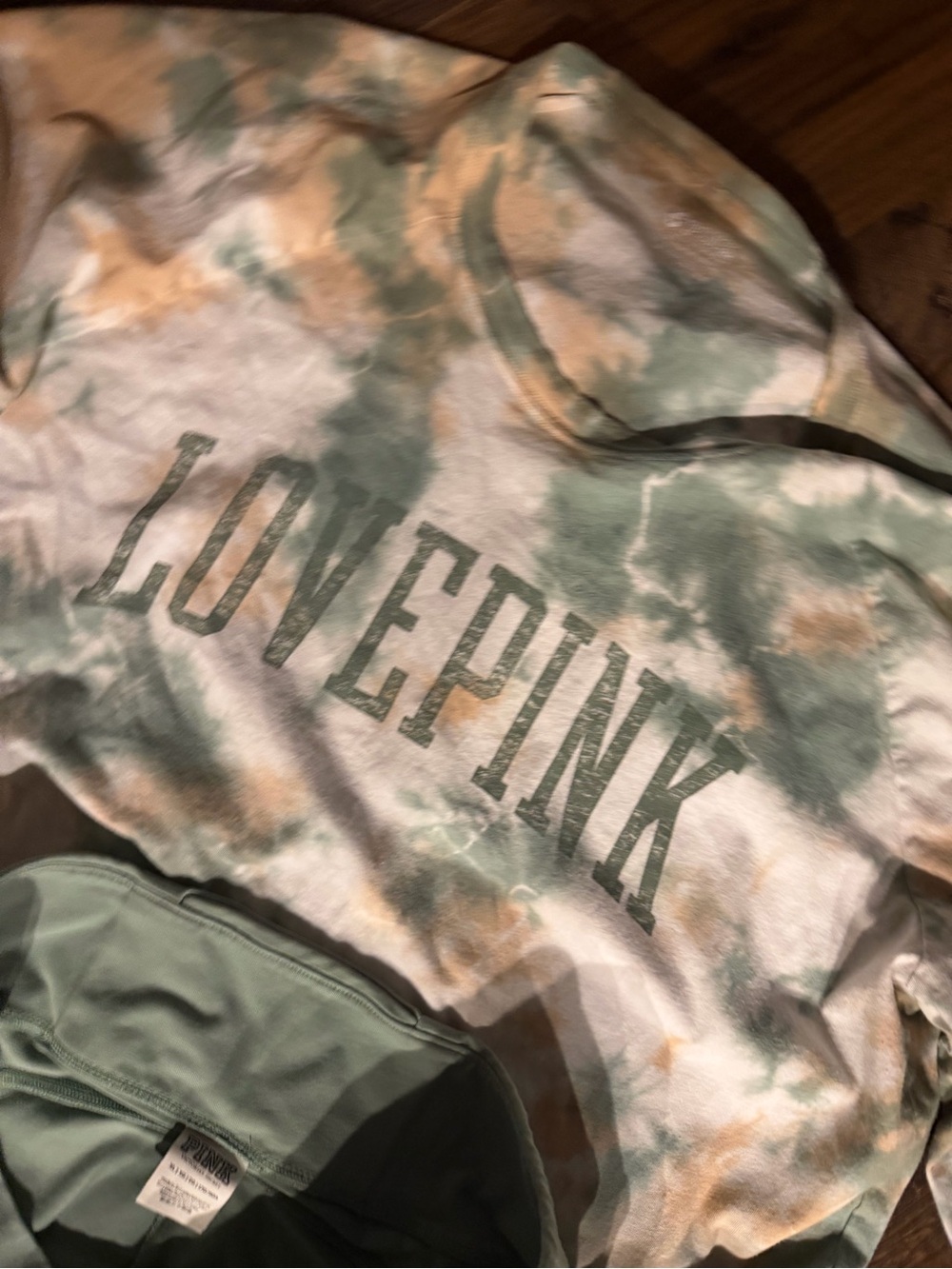 PINK Victoria's Secret Tie-Dye 'LOVE PINK' Kids Hoodie - Green & Cream